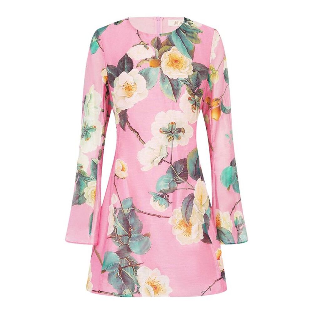 Leo Lin Womens Suzanne Bell Sleeve Mini Dress 12 Camelia - NWT